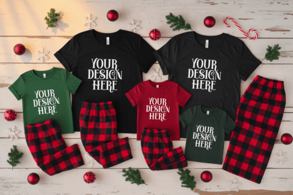 Christmas Family Group T-Shirt Mockups for Small Business Branding