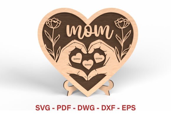 Mom Heart Hands with Kids Names SVG: A Mother’s Day Laser Cutting Design Asset