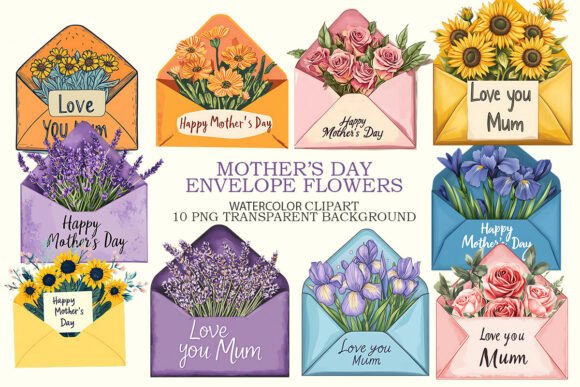 Mothers Day Love You Mom Envelope Flower – A Versatile Graphic for Branding