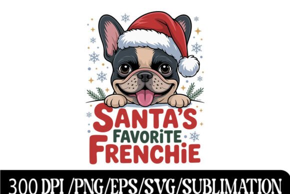 Santa’s Favorite Frenchie Design: A Festive Graphic for T-Shirt Marketing